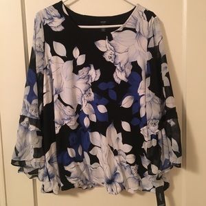 2/$30 NWT Alfani Floral Blue&Black Blouse 2X
